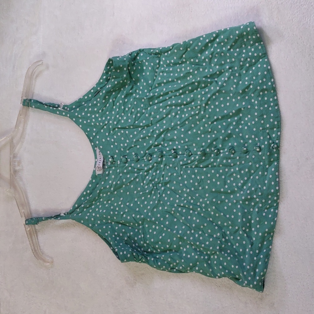 Elegant Green Polka Dot Camisole With Adjustable Straps